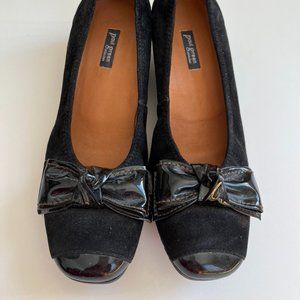 Paul Green Black Suede and Patent Leather Bow Flats